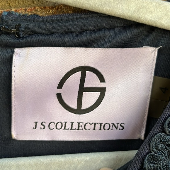 JS COLLECTIONS Elegant Navy Blue Textured nylon Dress SIze 4 - Picture 2 of 10